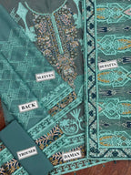 Teal Elegance - Hand-Embellished Chiffon 3-Piece Oranza Dupta Formal Suit