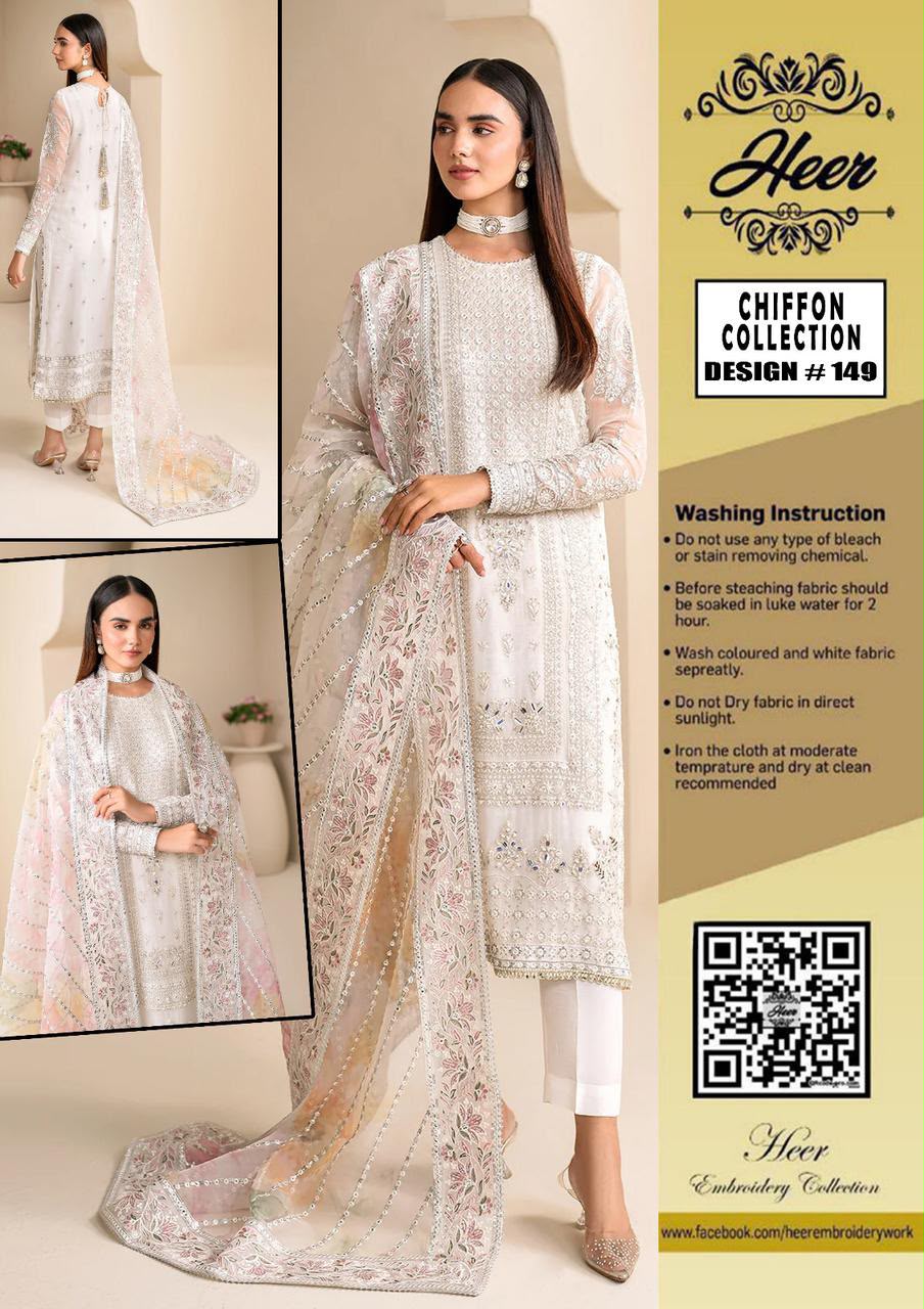 ivory Pearl - Hand Work Embroidered Chiffon 3-Piece Formal Suit