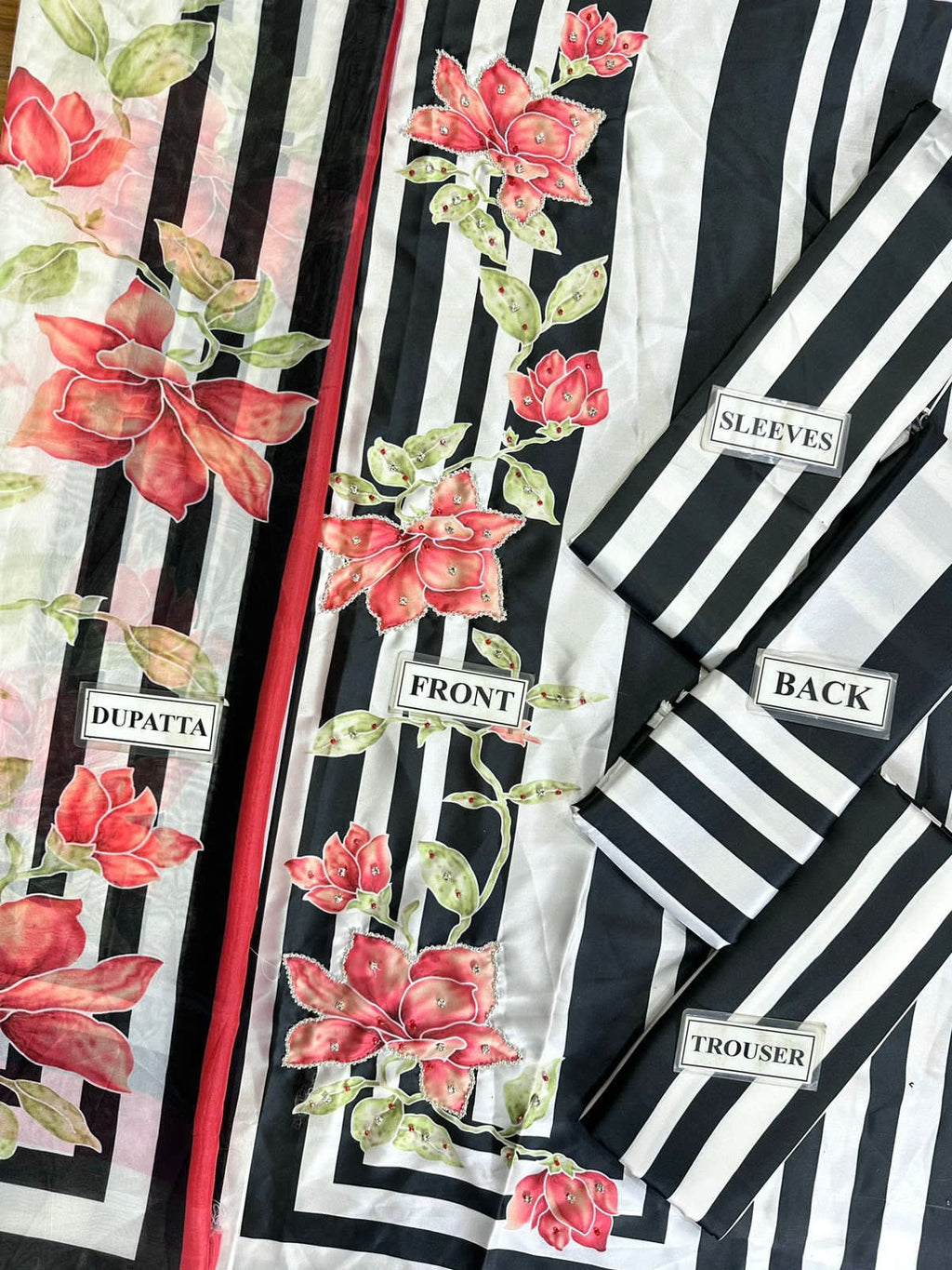 Noir & Crimson Vertical Stripe Ensemble 3 piece unstitch