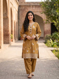 2 Piece Ready-to-Wear Embroidered Lawn Suit (Kurta & Trousers) – Olive Brown