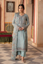 Teal Elegance - Hand-Embellished Chiffon 3-Piece Oranza Dupta Formal Suit